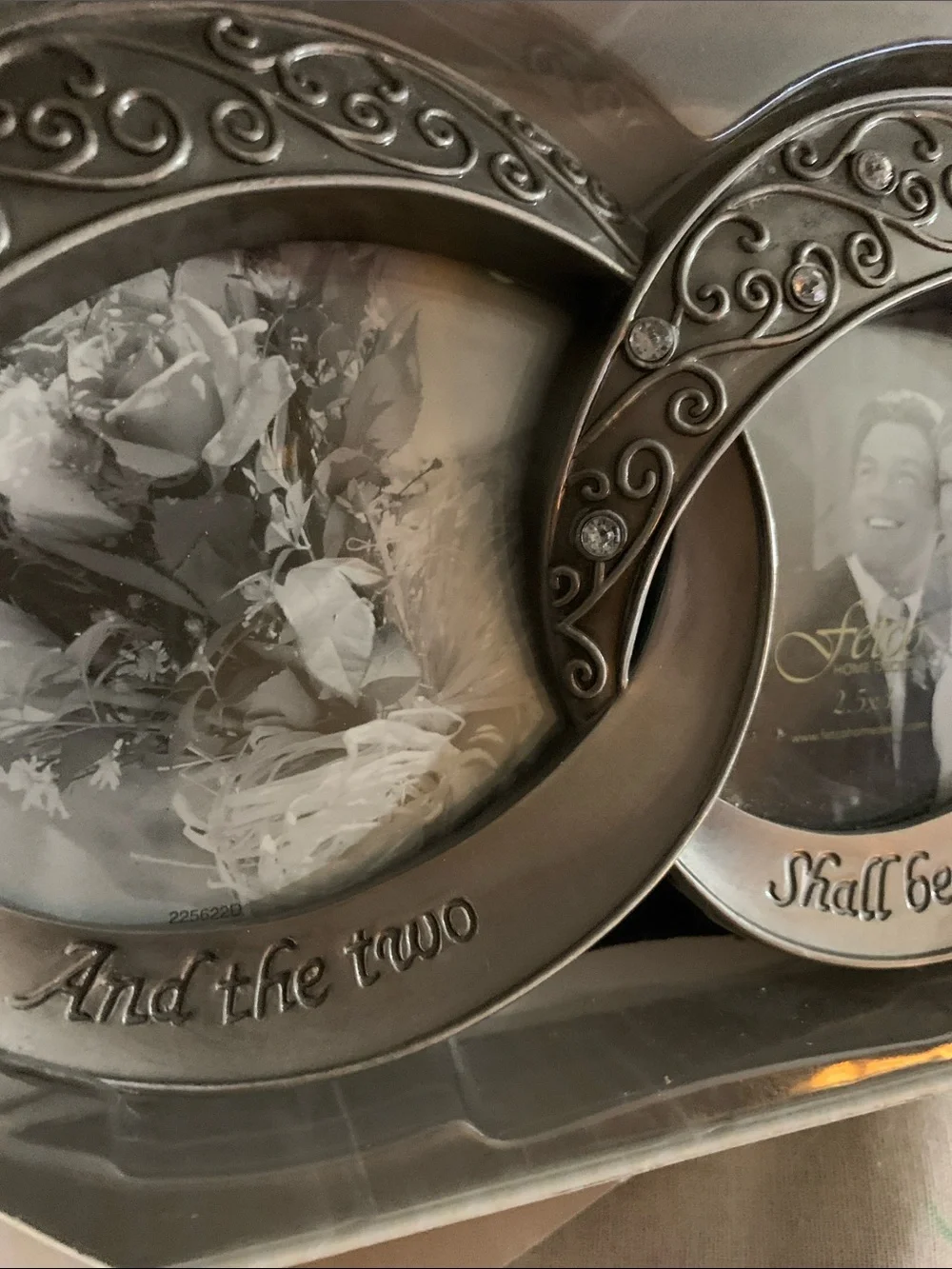 Fetco Silver Wedding Double Heart Photo Frame with Filigree Accents